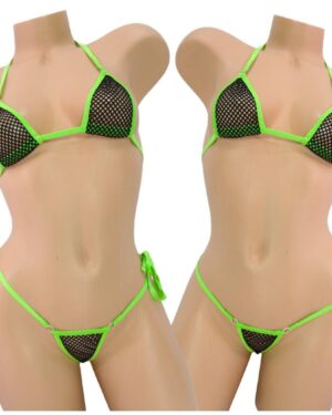 Black Athletic Mesh w/Green Trim- Micro Bikini with Choice of G-String- S/M