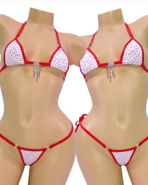 Pink Hearts on White-Mini Micro Bikini w/Choice of G-string-S/M